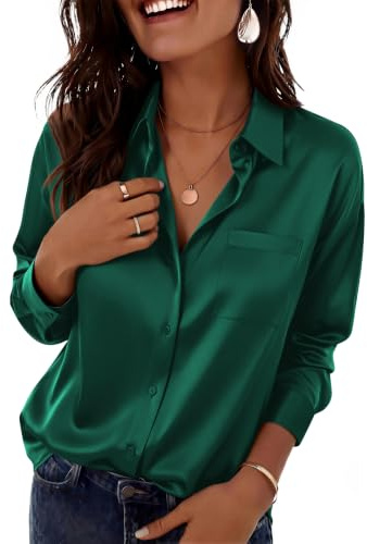 ZEAGOO Womens Blouses Satin Button Down Long Sleeve Shirts Going Out Tops