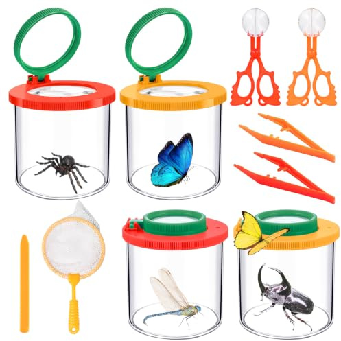 Spetsbst 10 unidades de lupa para vasos, con visor de insectos, para 3 y 6 compartimentos, con pinzas, punzón y escarabajo, para exterior, ciencia, naturaleza, exploración