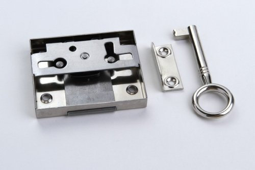 1 Schrankschloss Möbelschloss Aufschraubschloss Metall vernickelt 30mm mit Schlüssel