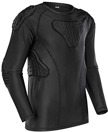 TUOY Youth Padded Chest Football Rib Protector Shirt for Baseball Martial Art Padded Compression Shirt Long Sleeve Black