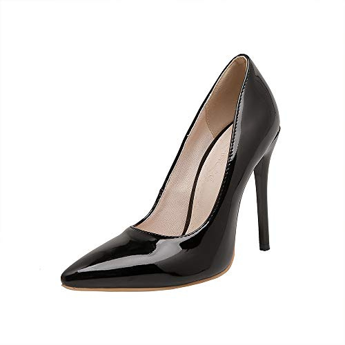 Zapatos de tacón alto para mujer, de charol con punta puntiaguda, con tacón alto de 11 cm, zapatos de fiesta fáciles de caminar para mujer, talla grande, za637s, Negro , 45 EU
