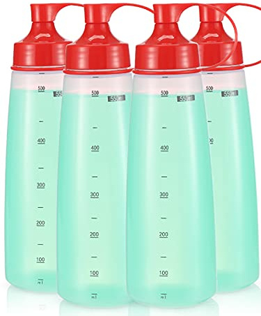 oiununo Squeeze Bottles Wide Mouth - Pack of 4 Condiment Bottle Squeeze BPA free for Chunky Sauces, Resin, Crafts, Condiment Squeeze Bottles 550 mL/19 oz. (Red*4)