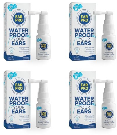 EarPro Natural Swimmer Ear Spray for Kids & Adults – Block Water Before Swimming, Surfing or Diving - Replace Ear Plugs – Safe & Easy Protection Against Trapped Water – 4 Pack, Up to 800 Sprays.