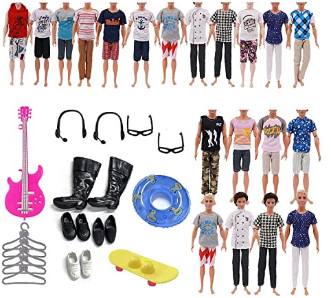 30 pezzi abbigliamento e accessori per bambola ragazzo, abbigliamento Anello di Nuoto Chitarra Skateboard Occhiali auricolari per bambola ragazzo 12 Pollici