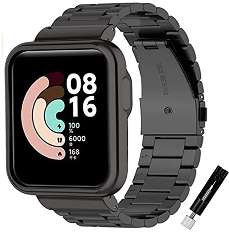 Keecuty Kompatibel med Xiaomi Mi Watch Lite/Redmi Watch-armband i metall – rostfritt stål, metallarmband, ersättning för Xiaomi Mi Watch Lite/Redmi Watch-tillbehör med metallram