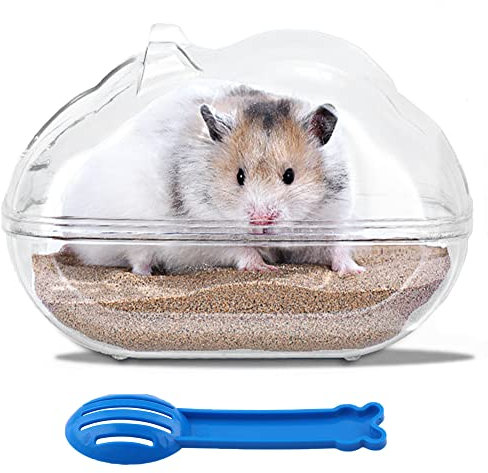 Hileyu Hamster Sandbad Hamster Sandbadbehälter Kleintierbadewanne mit Sandschaufel Transparentes Gerbil Sandbad Syrischer Hamster Toilette für Zwerghamster Meerschweinchen Tierkäfig Zubehör (L)