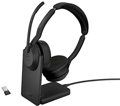 Jabra Evolve2 55 - schnurloses Stereo-Headset mit Ladestation Air Comfort - Mikrofone mit Geräuschunterdrückung und ANC - MS Teams Zertifiziert, mit Anderen Plattformen kompatibel - Schwarz