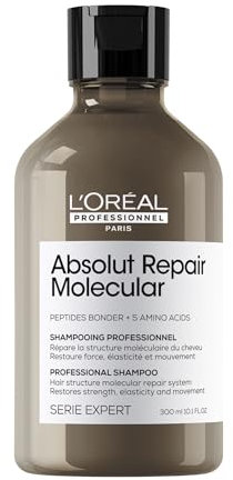 L’Oréal Professionnel Absolut Repair Molecular Sulphate Free Shampoo, For Extremely Damaged Hair, Molecular Peptides Bond Repair, Restore Strength & Elasticity, 300ml