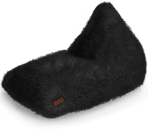 Green Bean Sitzsack Felloptik Indoor 150x100x100cm mit 220 Liter EPS-Perlen Füllung - Kuschelig Weich Waschbar - Drinnen Stoff Bodenkissen Liegekissen Sitzkissen Schwarz