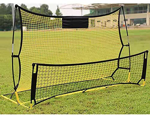 Faltbar Fußball Rebounder Net 2-in-1 Fußball Faltausrüstung Zielschießen Training Fußball Kick Trainer Für Passspiel/Schießen/Torwart,195x118x90 cm,Gelb