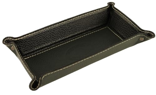 modamoda de - K02 - Dekoschale Taschenleerer Ablage aus Echtleder 20x10x4 cm, Farbe:Schwarzgrün