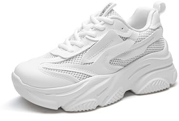 DREAM PAIRS Damen Sneakers mit Dicker Laufsohle & atmungsaktivem Material, feuchtigkeitsabsorbierende Einlegesohle für Tageskomfort,Size 39,Weiss,SDFN2406W