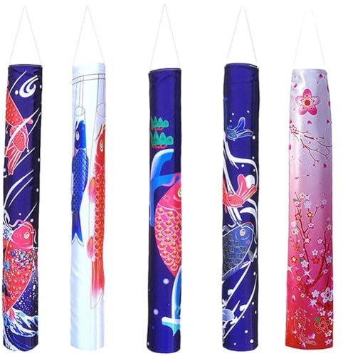 Lpitoy 5 Pz Carpa Giapponese Manica a Vento Sakura Manica a Vento Streamer Koinobori Aquilone Cartoon Vento Calzino Bandiera Sushi Negozio Appeso Decor