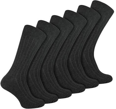 6 par flerpack herrstrumpor med ribbade strumpor | Strumpsnobb | andningsbara crew-bomullsstrumpor, Träkol, 40-45 EU