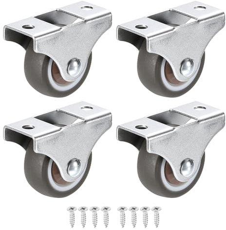PATIKIL 1.25 Rigid Fixed Caster Wheels, 4 Pack Silent Plate Casters with M4 Screws Total Load Capacity 79 Lbs for Furniture Workbench Cart Trolley One Direction Rolling, Brown