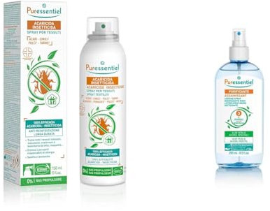 Puressentiel, Spray Acaricida Insetticida Presidio Medico Chirurgico, Per Tessuti, Efficacia Scientificamente Provata, 150 ml + Puressentiel Purificante, Lozione Spray Mani Igienizzante, 250 ml