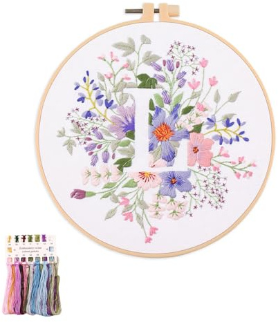artcici Broderikit växt blomma bokstav L-mönster för nybörjare vuxna, komplett sortiment broderi startsatser korsstygn handarbete tillbehör