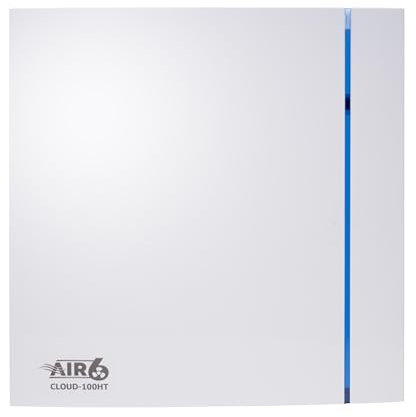 AIR 6 Cloud-100HT Silent Yet Powerful Bathroom Extractor Fan with Adjustable Humidity Sensor & Timer | Delivering 26.5l/s (95m3/h) | Wall or Ceiling Mounted Fan | White | IP45 | For 100mm /4 ducting