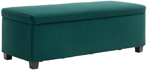 HOMCOM 84L banco de almacenamiento taburete reposapiés de la sala de estar al final de la cama caja de almacenamiento reposapiés de pana con funda, para sala de estar, dormitorio, pasillo, 112 x 42 x