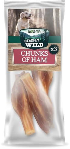 Bogar - Simply Wild - Hundeknochen – Hundefutter als Ergänzung zur täglichen Ernährung – Hundeleckerli in Form von 3 getrockneten Schweinefleischstücken – Unterstützt die Hundepflege & Zahngesundheit