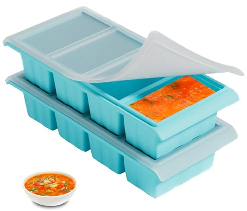 Paquete de 2 bandejas de silicona para congelador, 1 taza/250 ml, bandeja de silicona para congelador con tapas, perfecta para almacenar sopa, caldo, salsas, cocción por lotes y más, moldes aptos para