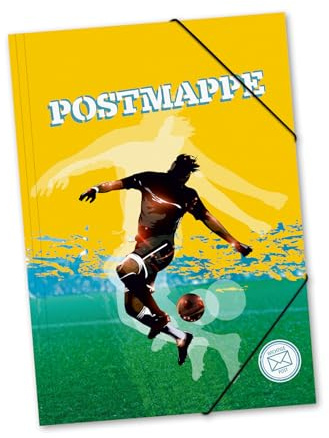 itenga Postmappe aus stabilem Kunststoff PP - Gummizugmappe mit Motiv DIN A4 mit Gummizugverschluss - Sammelmappe Eckspanner (Fussball)