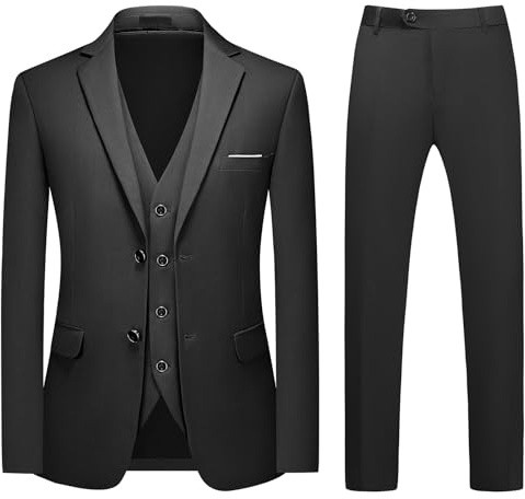 MODFUL Mens Suit 3 Piece Slim Fit Business Formal Tuxedo, Black L
