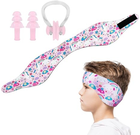 1 Children's Swimming Headband, 1 Set of Diving Nose Clip Earplugs, Waterproof Swimming Props, Bathing Protective Gear, Sports Headscarf, Adjustable Diving Headband.