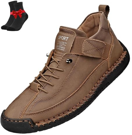 EDAT Zapatillas ortopédicas cómodas Emiline, zapatos unisex de cuero hechos a mano, botas suaves y cómodas con soporte(Khaki,42 EU)