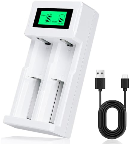 18650 Battery Charger,Smart Universal Charger Fast Charger for Rechargeable Batteries Ni-MH Ni-Cd AA AAA Li-ion IMR 10440 14500 16340 RCR123A 26650 3.7v 1.2v (2-Slots White)