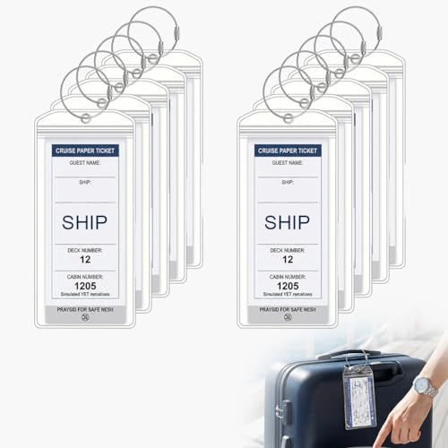10 Stück Kofferanhänger für Kreuzfahrten Etiquetas, Etiquetas para Maletas con Anilla Metálica, Identificador de Maletas para Viaje Avión Crucero y Mochila Etieta Maleta Viaje Transparente