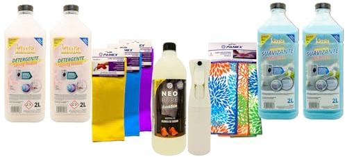 KIMIA Pack FLOWER POWER | Kit Lavado Ropa Completo | Detergente Líquido, Suavizante, Eliminador Olores, Bayetas Microfibra | Limpieza y Aroma Duradero