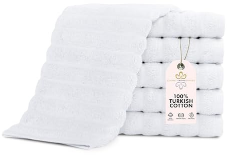 Classic Turkish Towels CTT Luxurious 100% Turkish Cotton Washcloths 6 Pack, Highly Absorbent & Quick Dry, Face Towels Wash Cloths for Hotel, Spa & Gym | 13x13 (White)