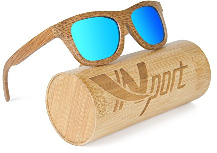 Ynport Crefreak Lunettes de Soleil Classique en Bambou carbonisé pour Homme/Femme Monture complète, Lunettes Vintage, flottantes, polarisées