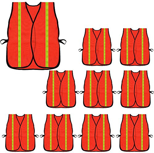 zojo Reflective Safety Vests,High Visibility,Adjustable10 Packs Bulk, Lightweight for Construction, Cycling, Running, Hunting, Unisex adult, Neon Orange