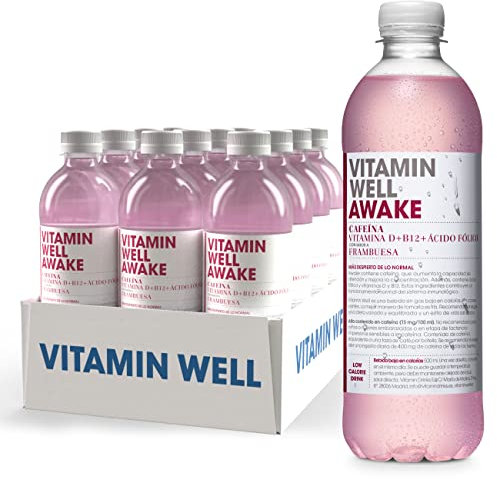 Vitamin Well - Rico en Vitaminas D, B12, Ácido Fólico, Alternativa Baja en Azúcar, Sabor Frambuesa/Awake (12 x 500ml)