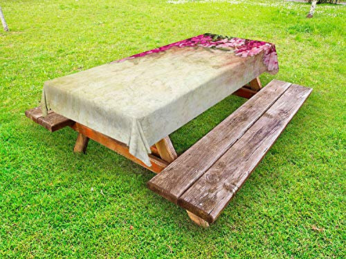 ABAKUHAUS Floral Funda Nórdica, Vintage adelfa, de Tela con Estampa Digital Decorativo Lavable, 145 cm x 305 cm, Verde Rosa Amarillo pálido