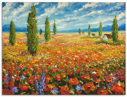 ARTland Wanddeko Wandbild Alu Verbundplatte für Innen & Outdoor Bild 80x60 cm Landschaft Blumenbilder Mohnblume Natur Gemälde Rot U1SV