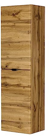 Quentis Badmöbel Badschrank VICTA/Victor (Eiche Natur), Badezimmer Hochschrank mit 2 Türen, 4 große Fächer, vormontierte Lieferung