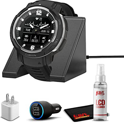 Garmin Instinct 010-02730-13 - Smartwatch ibrido robusto con supporto di ricarica per orologio, adattatore per auto a 2 porte, adattatore da parete e kit di pulizia per orologio, colore: nero
