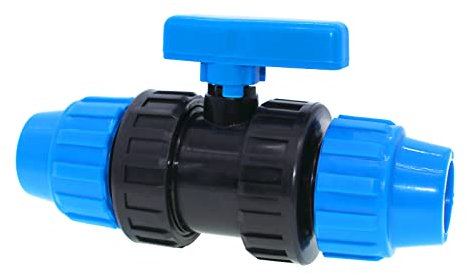 AIMEKE Válvula de bola de tubo de polietileno de 25 mm, conector de sujeción de plástico, accesorio de PP, válvula de bola de tubo de 2 vías para tubo de polietileno de 25 mm (azul)