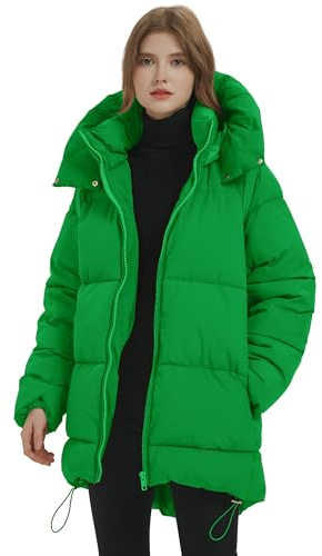 PEHMEA Women Mid-Length Puffer Hooded Jacket Winter Padded Warm Coat Thicken Outerwear Coats(Green-M)