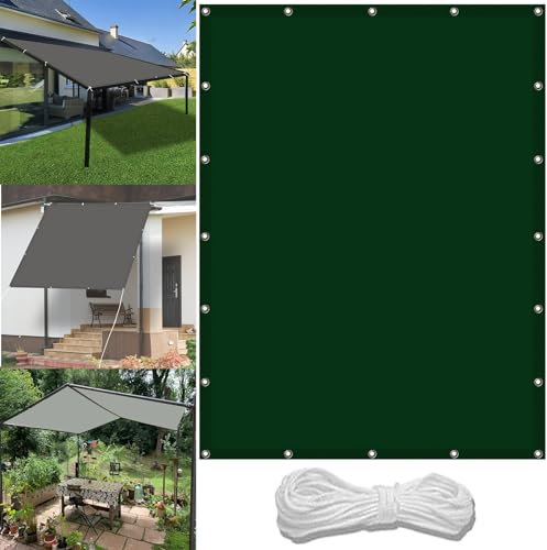 Garden Screening 2.4 x 2.6 m(7.9 x 8.5ft) Waterproof Patio Sail Pergola with Free Rope UV Block Weather-Resistant with Grommets Pes Sun Shades Outdoor Garden Patio Party, Dark Green