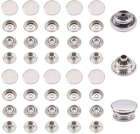 TRKETK 80 Piezas Kit de Cierre a Presión, Botones a Presión de Resorte 15MM Kit de Cierres a Presión de Metálico Botones de Presión de Metal Resistentes para Bolsa de Barco Cuero Manualidades