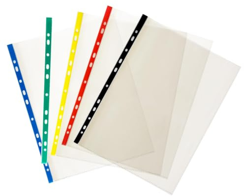 Lot de 25 pochettes perforées A4 avec bande renforcée de couleurs assorties
