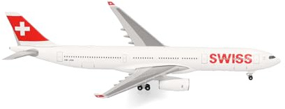 Herpa Flygplansmodell Swiss International Air Lines Airbus A330-300, miniatyr i skala 1:500, samlarobjekt, modell utan ställ, metall