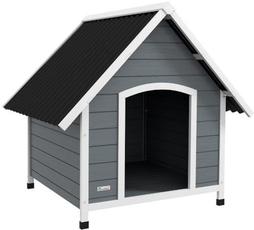 PawHut Dog Kennel Outdoor Wooden for Large Dogs 106.5H x 110W x 98Dcm Grey | Dog House, Removable Floor, Elevated Pet Shelter, Anti-Corrosion Wood