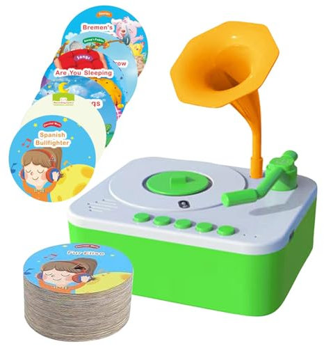 Juguete De Audio para Niños Pequeños - Juguete De Gramófono Musical De 300 MAh | Juguete De Reproductor De Música Educativo con 96 Tarjetas, Reproductor De Música Retro para Niños De Más De 3 Años
