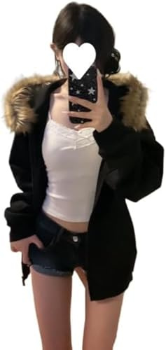 DSAoTeng Y2k Sweat à capuche zippé en fourrure pour femme - Avec capuche pelucheuse - Style rétro grunge des années 2000 - Pour l'automne et l'hiver, multicolore, M