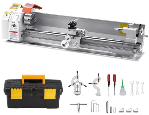 VEVOR Torno de Metal, 220 x 1000 mm Velocidad Variable 2500 RPM, 1250 W Torno de Banco con Alimentación Automática, Sistema de Roscado Electrónico, para Mecanizar Metales Blandos, Plástico